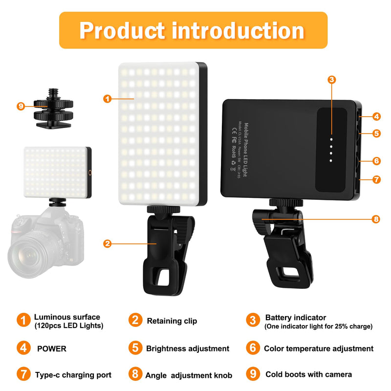 [AUSTRALIA] - Phone Light, 120 LED Selfie Light for iphone, 8000Mah Rechargeable Phone Light Clip Video Camera Light, Adjusted 3 Light Modes for Android, iPad, Laptop, for Makeup, TikTok, Vlog 