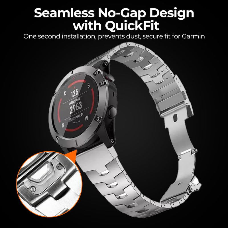 Rugged Titanium QuickFit Metal Band for Fenix/Instinct/Tactix/Epix/Forerunner, 22mm 26mm No Gap Fenix 8 Watch Strap, Lightweight Skin-Friendly Durable for Running Outdoor Sports silver