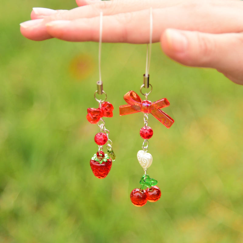 Cute Strawberry Cherry Phone Charm Delicate Y2K Kpop Aesthetic Charm For Phone Bag Keychain Airpods Camera Pendants Decor red strawberry