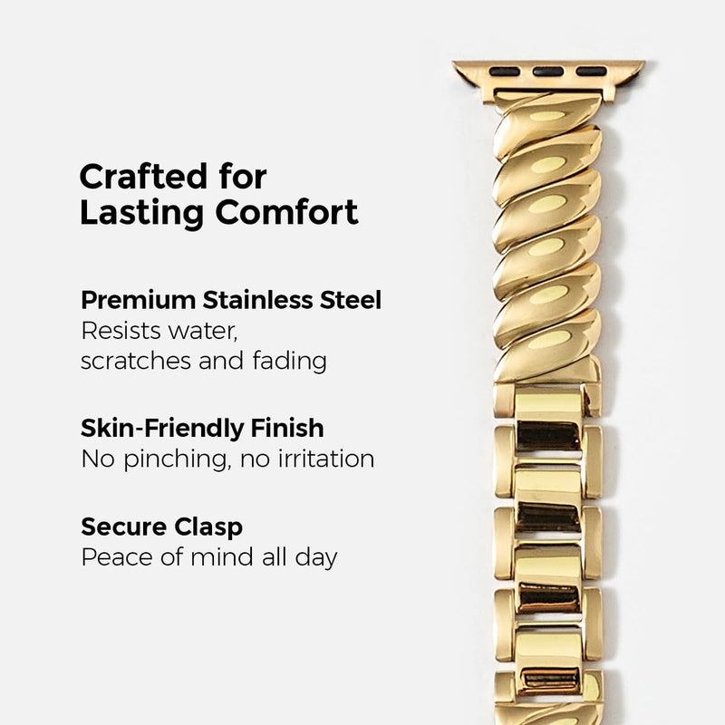 Compatible Apple Watch Band for Women, Stainless Steel- Fits Most Wrists | Series 1-11, SE and Ultra- iWatch Replacement Strap, Easy Resizing- No Tool Needed- Metal Fashion Watch Band Ripple Gold 38MM / 40MM/ 41MM / (Series 10& 11 - 42 MM)