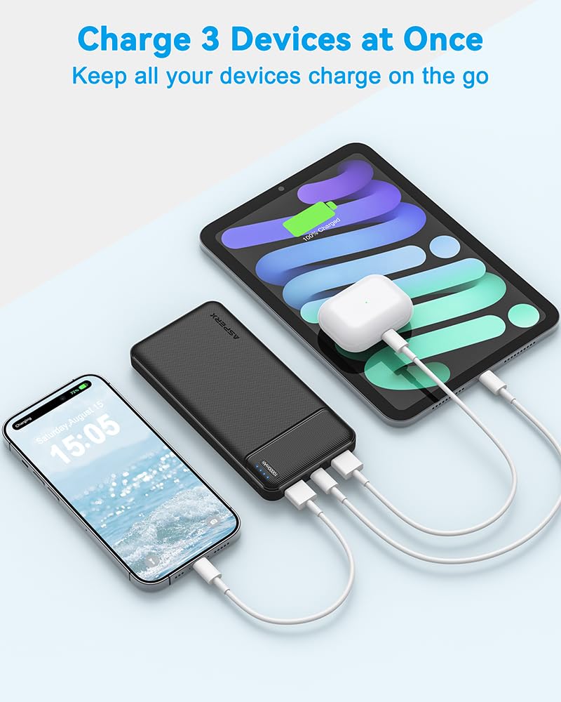 AsperX 2-Pack 10000mAh USB C Output Portable Charger Power Bank Fast Charging, Portable Phone Charger External Battery Pack for iPhone, Samsung, Google LG and Heated Vest Black+White