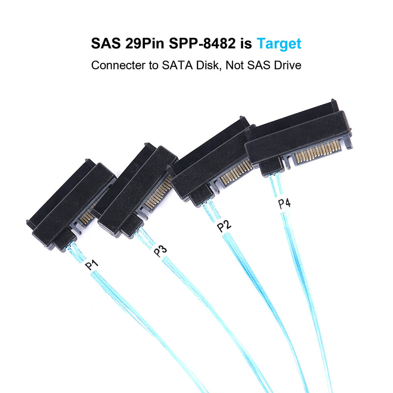 [AUSTRALIA] - Mini SAS to SAS Cable: 1M SFF-8643 to SAS SFF-8643 to SFF-8482 Connector 4X SAS with SATA Power Adapter Cable (3.3FT) 3.3FT 1Pack 