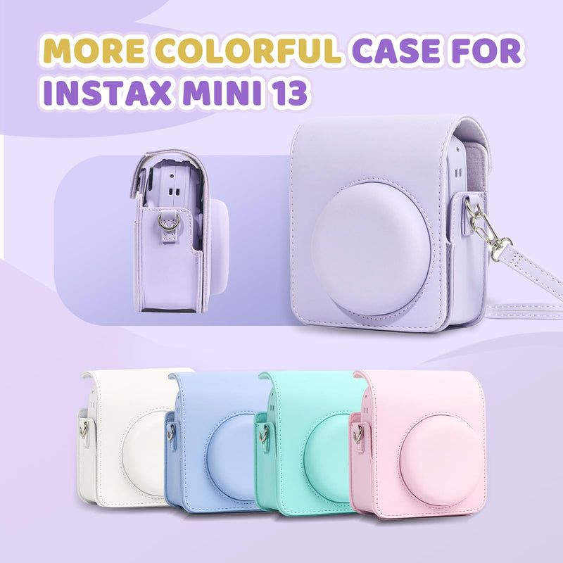 Instant Mini 13 Case for Fujifilm Instax Mini 13 12 Camera, PU Leather Protective Camera Bag with Pocket & Adjustable Shoulder Strap (Dreamy Purple) - Case Only Dreamy Purple