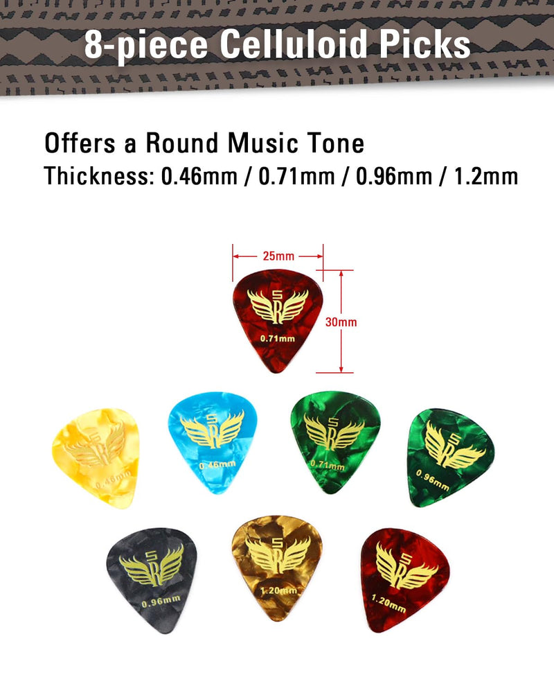 Guitar Accessories Gift Box for Acoustic and Electric Guitars, Black & White Jacquard Weave Guitar Strap, Picks, Capo, Tuner, Cleaning Cloth, 5-in-1 Essential Gift