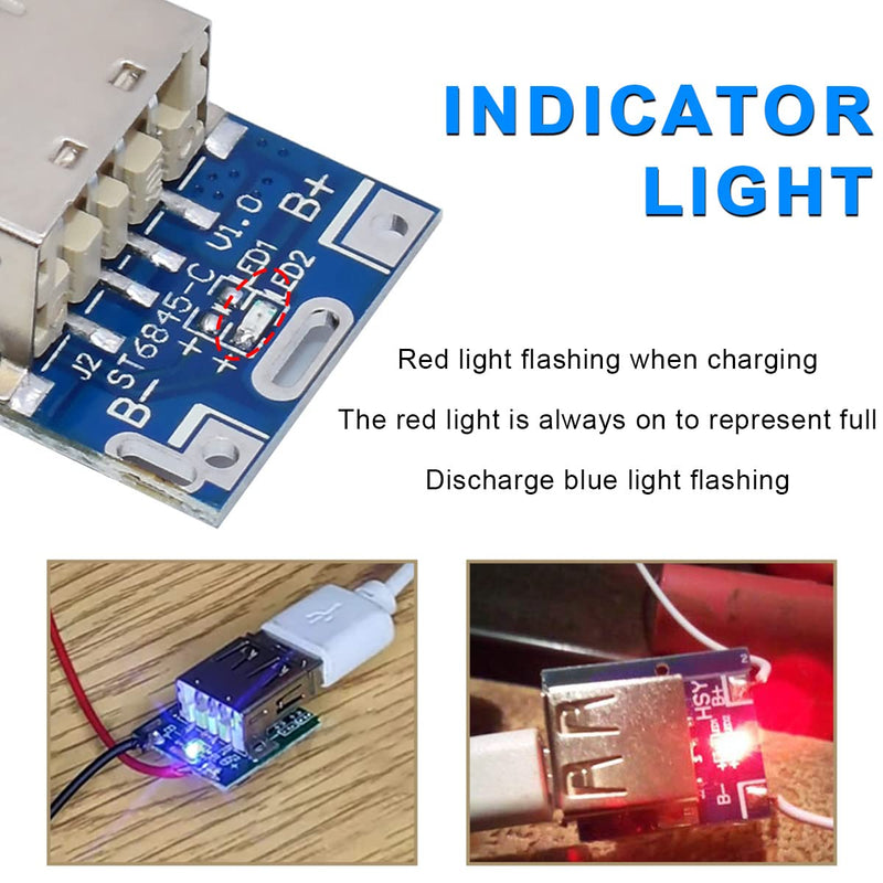 10Pcs 5V Step Up Board Lithium Battery Charging Protection Board Step Up Power Module 134N3P Charger Board LED Indicator for DIY Charger with 24AWG Cable