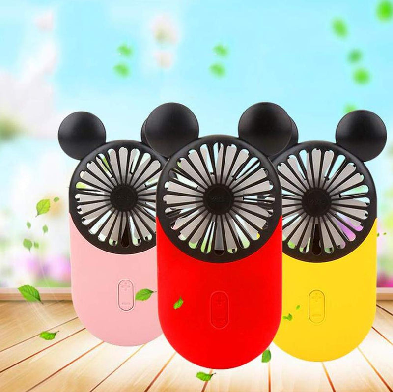 Kbinter Cute Personal Mini Fan, Handheld & Portable USB Rechargeable Fan Beautiful LED Light, 3 Adjustable Speeds, Portable Holder, for Indoor Outdoor Activities, Cute Mouse 3 Pack (Red+Pink+Yellow) Red+Pink+Yellow