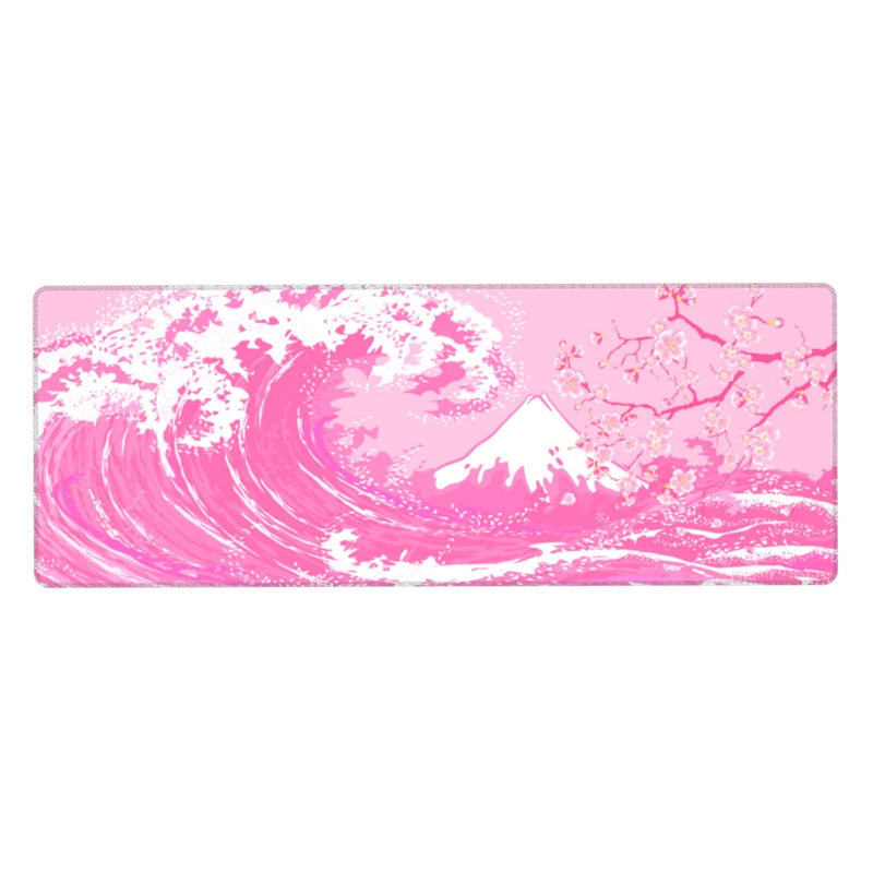 Pink Japanese Wave Cherry Blossom Gaming Mouse Pad XL, Large Non Slip Rubber Mousepad, Stitched Edges Desk Pad, Long Extended Mice Pad,31.5'' X 11.8'' Pink Japanese Wave Cherry Blossom