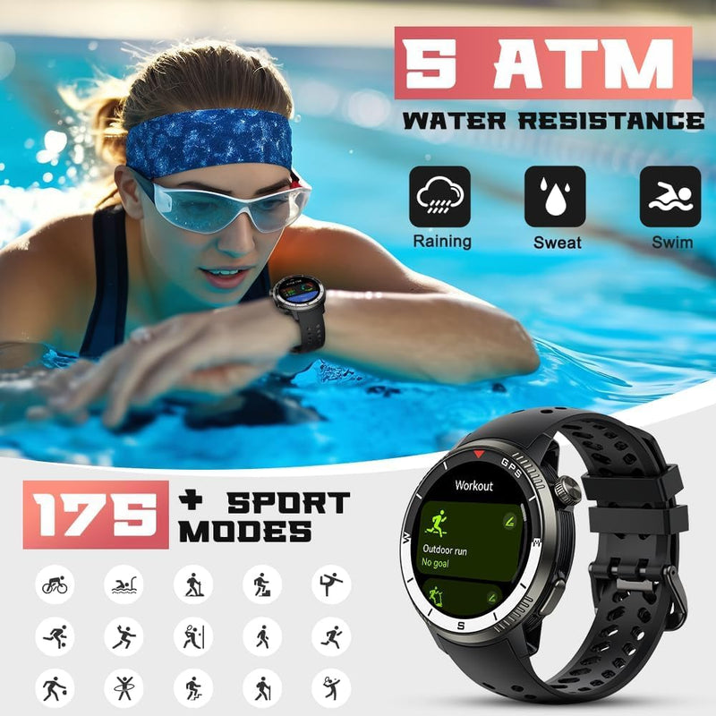 Smart Watch(Answer/Make Call), Smartwatch for Men Women, 1.43" HD AMOLED Display, Fitness Activity Tracke with 170+ Sport Modes, 5 ATM Water-Resistance, Pedometer, Stress, Heart Rate, Blue