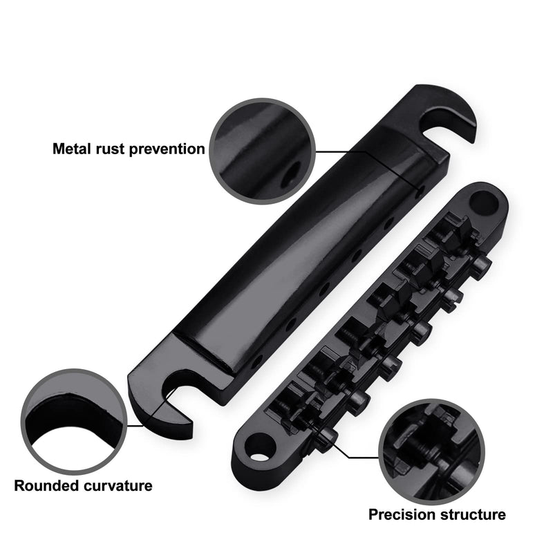 SAPHUE A Set of String Saddle Tune-O-Matic Bridge and Tailpiece with Studs for GB LP Style Electric Guitar (Black) Black
