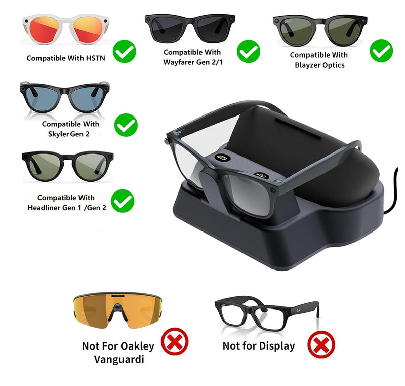 V2 Dual Charging Dock and Organizer for Meta Smart Glasses (Gen 1/2) | Simultaneous Charger Stand for Both Glasses and Case