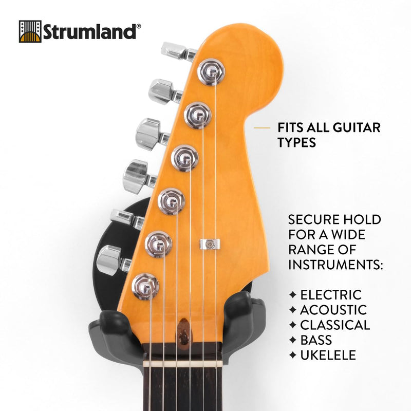 Strumland Guitar Wall Mount – Premium Guitar Hanger for Acoustic, Electric & Classical Guitars, USA-Made Steel Hook with Swiveling Fit, Modern Wall Display, Soft-Safe Cradle, Hidden Mount (Black) Black