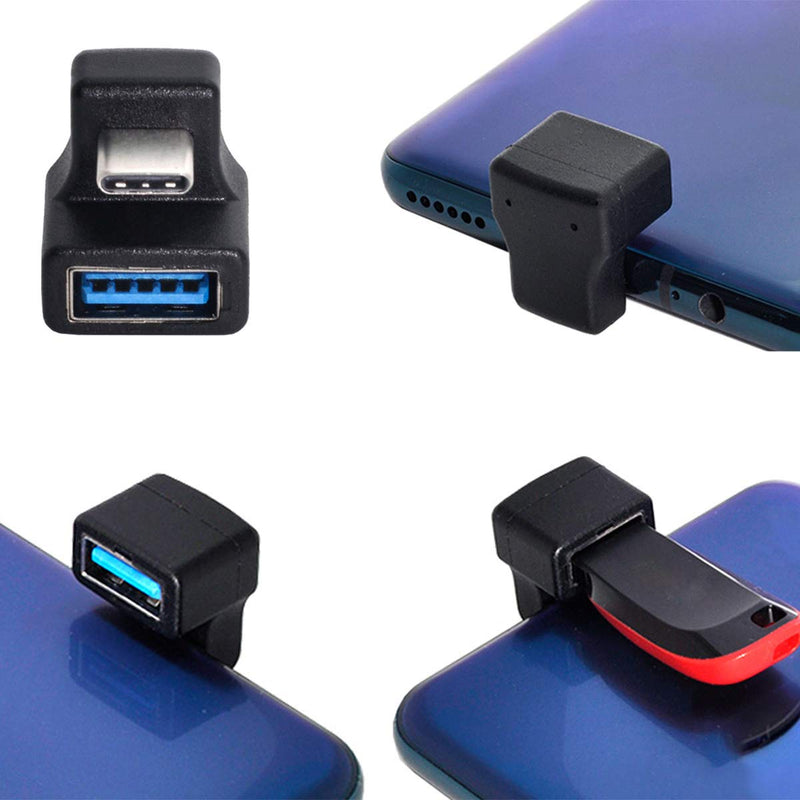 Xiwai 180 Degree Up & Down Angled Type-C USB-C OTG to USB 5.0 Female Extension Adapter for Cell Phone & Tablet OTG Adapter Angled