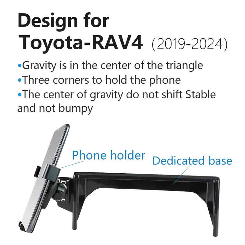 Car Phone Holder for 2019-2025 Toyota RAV4 LX XLE, Hybrid LE SE Woodland, Prime SE Auto Accessories Navigation Bracket Interior Decoration Mobile Cell Mount Case for RAV4 2019-2025（without air volume knob）