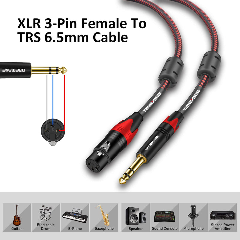 1/4'' TRS to XLR Female Cord 15M, 6.5mm to XLR 3-Pin Female Microphone Cable, XLR to 6.35mm TRS Jack Stereo Instrument Cord, Balanced Quarter Inch TRS to XLR Plug Mic Cable 6.5mm to XLR 50FT 15M/50FT