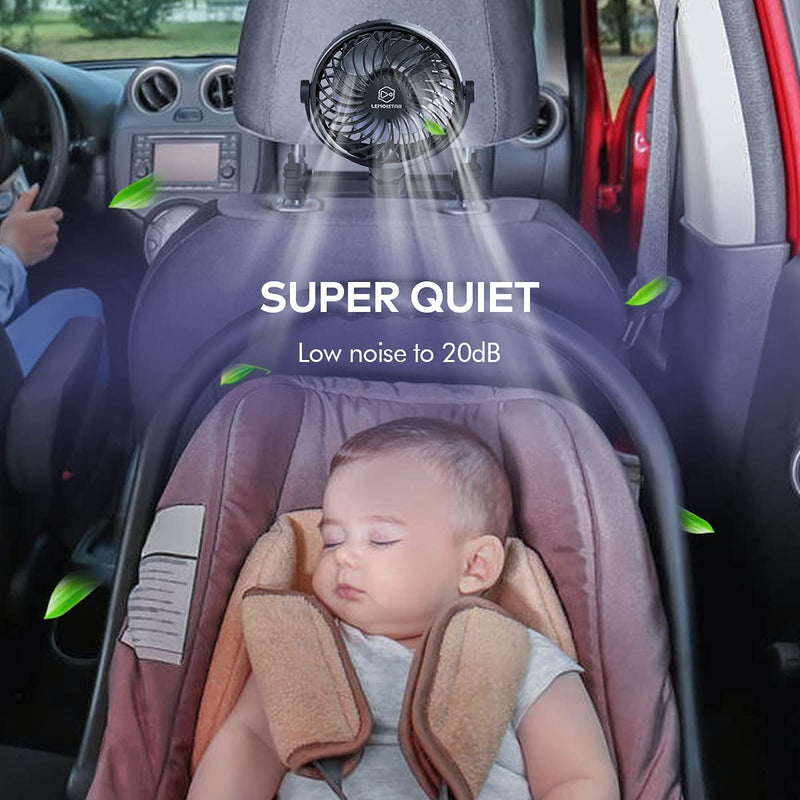 Retractable Portable Car Fans with 4 Speeds for Headrest and Rear Seat, Small Cooling Vehicle Air Fan, Quiet Operation, Rechargeable, Battery Operated,360 Degree Rotatable USB Fan for Baby, Puppy, SUV Black-Retractable