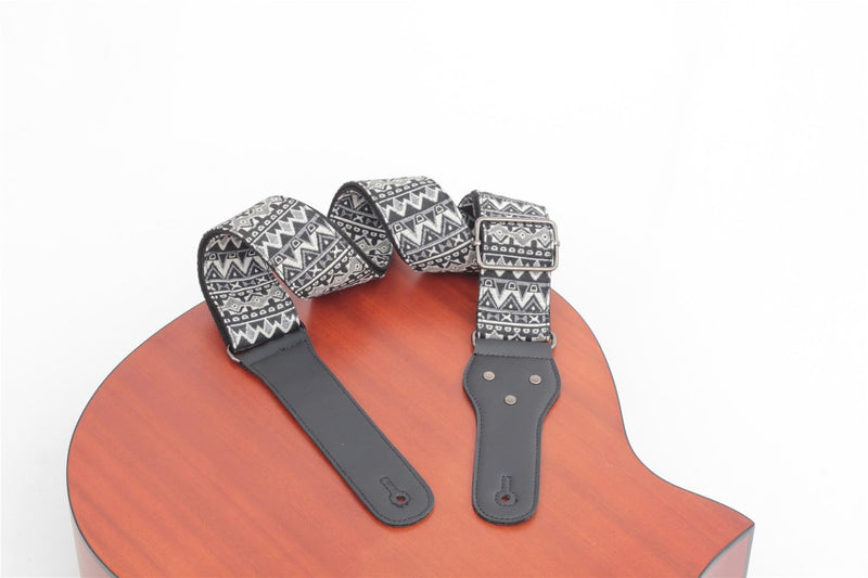 Guitar Strap,Vintage Woven Cotton Guitar Straps With Genuine Leather Ends for Bass,Electric & Acoustic Guitars Includes Strap Button,Strap Locks And Guitar Picks
