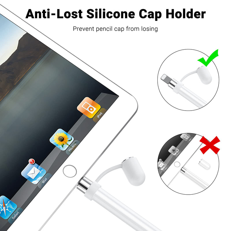Apple Pencil Cap 1st Generation Magnetic iPencil Replacement for Apple Pen Top Stylus Cover AntiFall Silicone Holder for iPad Pro 10.5" 12.9" 9.7" for iPad 10 9 8 7 6 Air 3 Mini 5th White