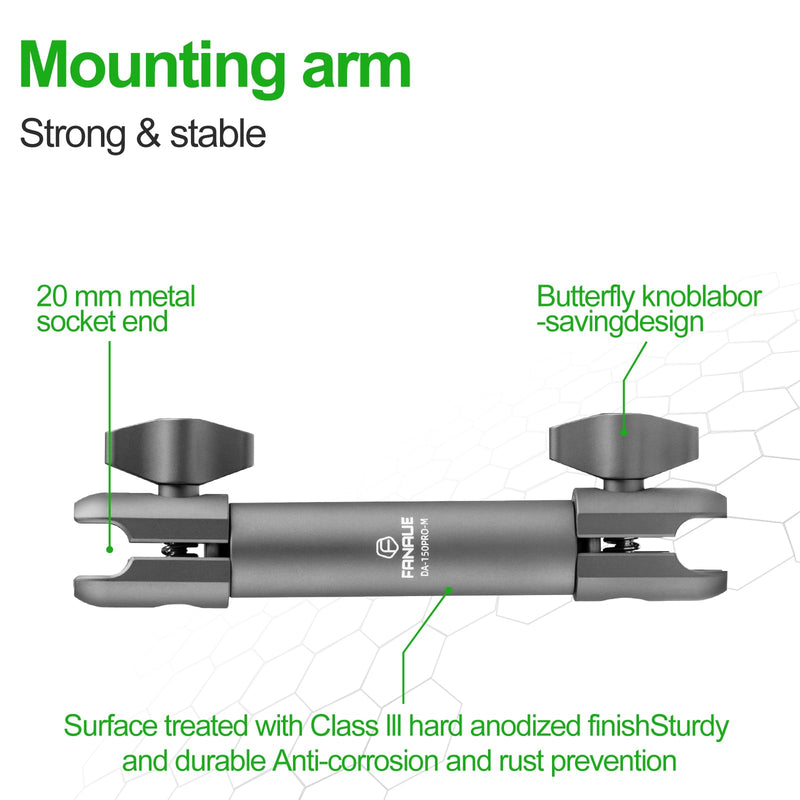 FANAUE Aluminum Double Socket Arm for 20mm Ball Mounts