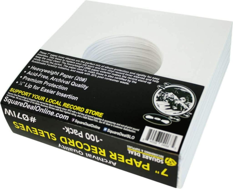 (100) Archival Quality Acid-Free Heavyweight Paper Inner Sleeves for 7" Vinyl Records #07IW 100