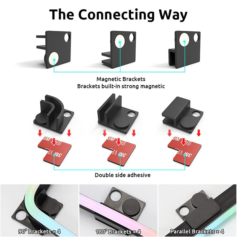 [AUSTRALIA] - NEON Addressable RGB PC LED Strip, 2x15.7inch WS2812 RGB Rainbow Magnetic ARGB Strip for 5V 3-pin Aura SYNC, Gigabyte RGB Fusion, MSI Mystic Light Sync, with 12pcs Strong Magnetic Brackets Neon ARGB 2 Strips 5V 3 Pin 