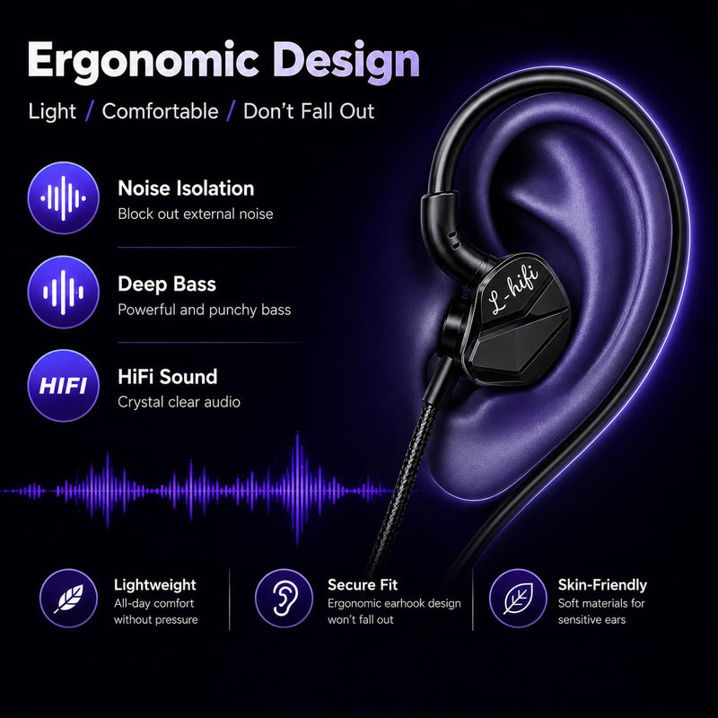 Wired Gaming Earbuds with Mic, Deep Bass in-Ear Headphones for PS5 PC Online Class(Black) Black