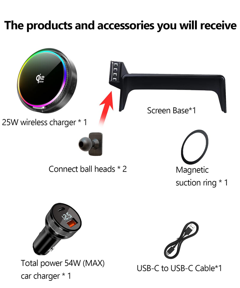 25W Car Mount Charger for BMW 3/4/2 Series 8.8-Inch Screen | 2012-2018 BMW 3 Series/ 2014-2020 4 Series/ 2014-2021 2 Series Qi2.2 25W MagSafe Fast Charging Cell Phone Holder Accessories Magsafe+Qi2 25W Fast Charging