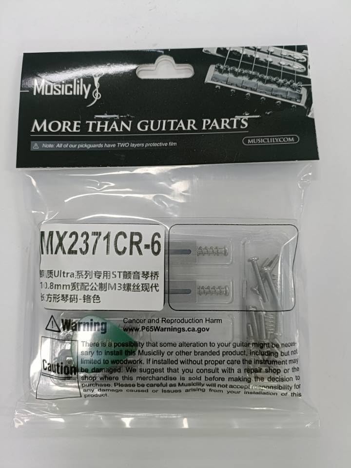 Musiclily Ultra 10.8mm Guitar Bridge Saddles Brass Tremolo Bridge Saddle for Fender Stratocaster Strat ST Telecaster Tele TL Style Electric Guitar Replacement, Chrom (Set of 6) Chrome