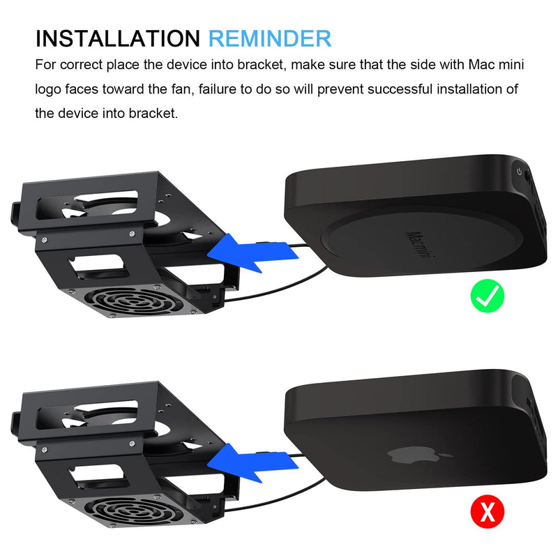 IFCASE Cooling Fan Mount for Mac mini 2010 to 2023 M2 (Black) | Behind Monitor, Under Desk, Wall Mount, VESA Holder, Anti-Scratch Pad Black