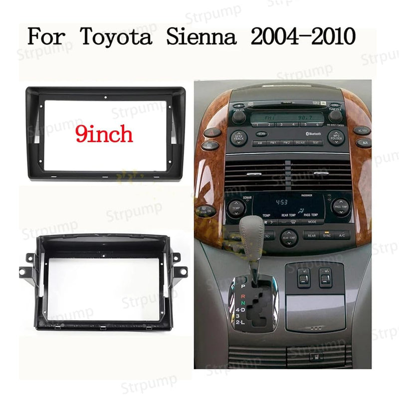 9'' Inch Car Radio Stereo Dash Frame Fascia Bezel Panel Compatible for Toyota Sienna 2004~2010 w/Power Harness Cable Install Trim Style B