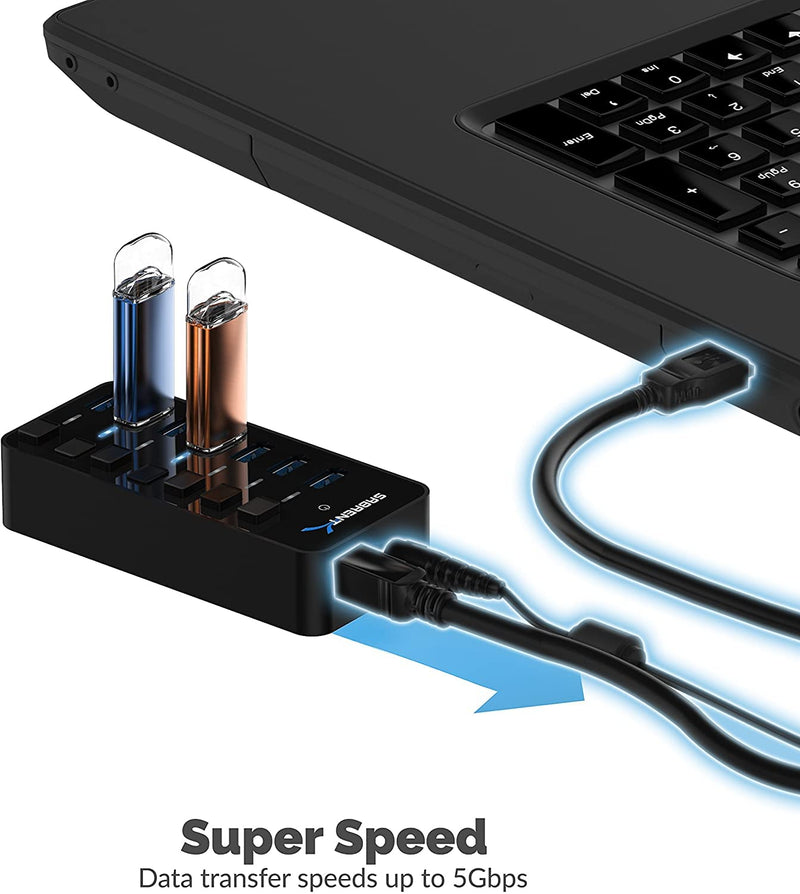 SABRENT 36W 7-Port USB 3.0 Hub with Individual Power Switches and LEDs Includes 36W 12V/3A Power Adapter (HB-BUP7)