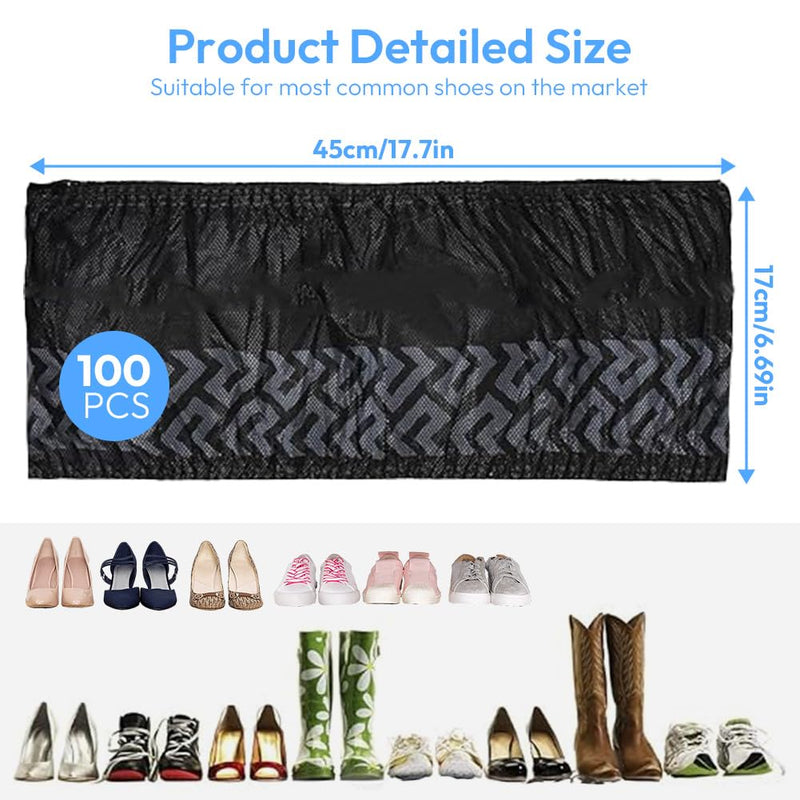 Shoe Covers Black Non-Woven Fabric 100 x Disposable Shoe Covers, Non-Slip Overshoes with Tread Pattern, Durable Shoe Covers, Tear-Resistant & Waterproof for Indoor and Outdoor Use (17 x 45 cm)