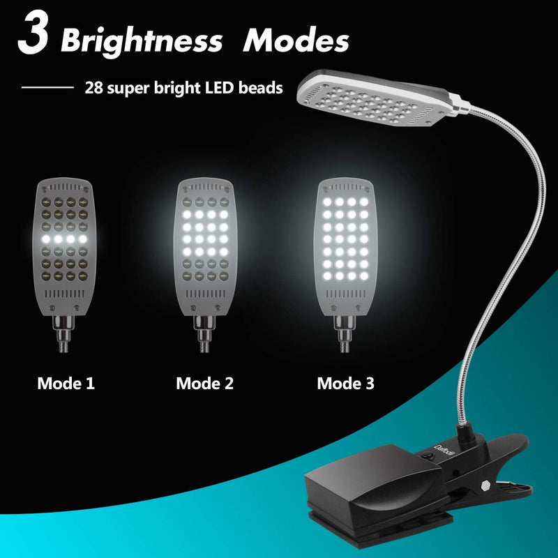 USB and Battery Powered Desk Keyboard Light - Daffodil ULT300 - Table/Headboard Clamp and Flexible Gooseneck with 28 LED Beads in 3 Brightness Levels for Easy Reading
