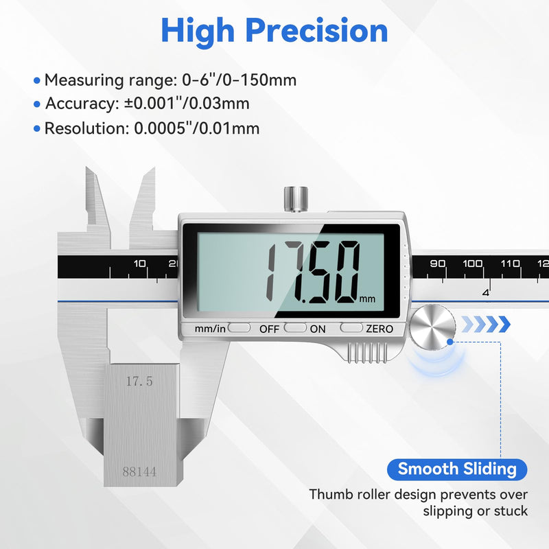 Housolution Digital Caliper, 12Inch Caliper Measuring Tool with Large LCD Screen, Inch/MM Switch, 4 Measuring Ways, Stainless Steel Micrometer Vernier Caliper with Splashproof Screen for Woodworkers 12inch/300mm