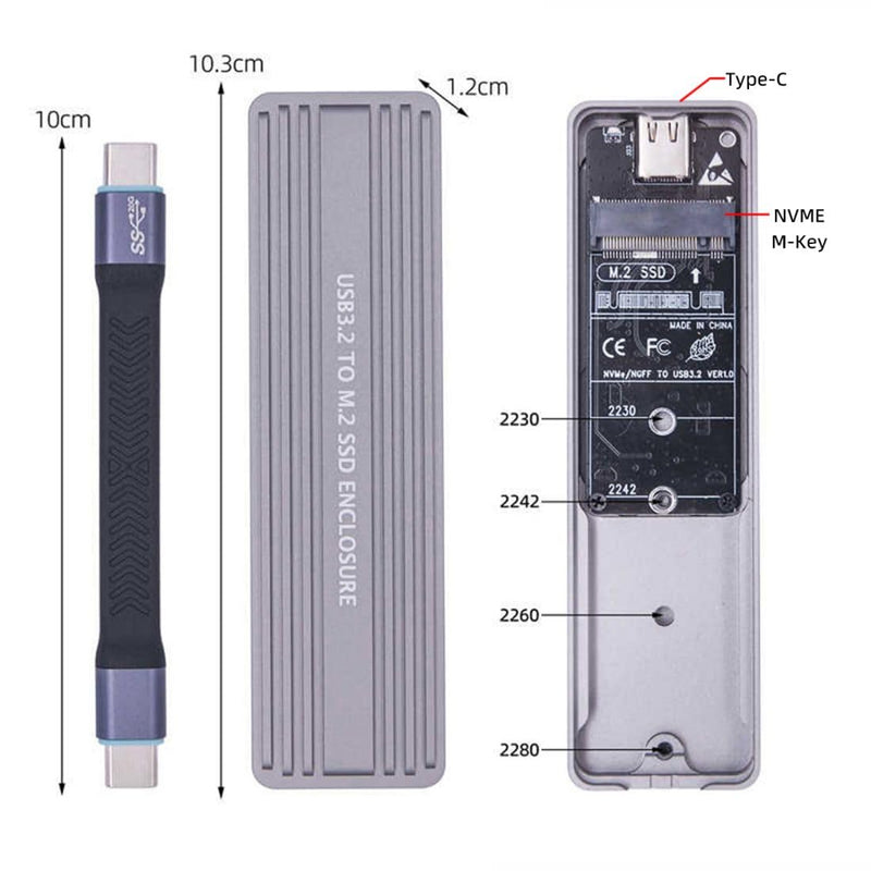 chenyang USB 3.2 to M.2 NVME/SATA SSD Enclosure Reader,USB 3.2 Gen 2x2 20Gbps 2230/2242/2280mm Enclosure Adapter with RTL9220 chipset