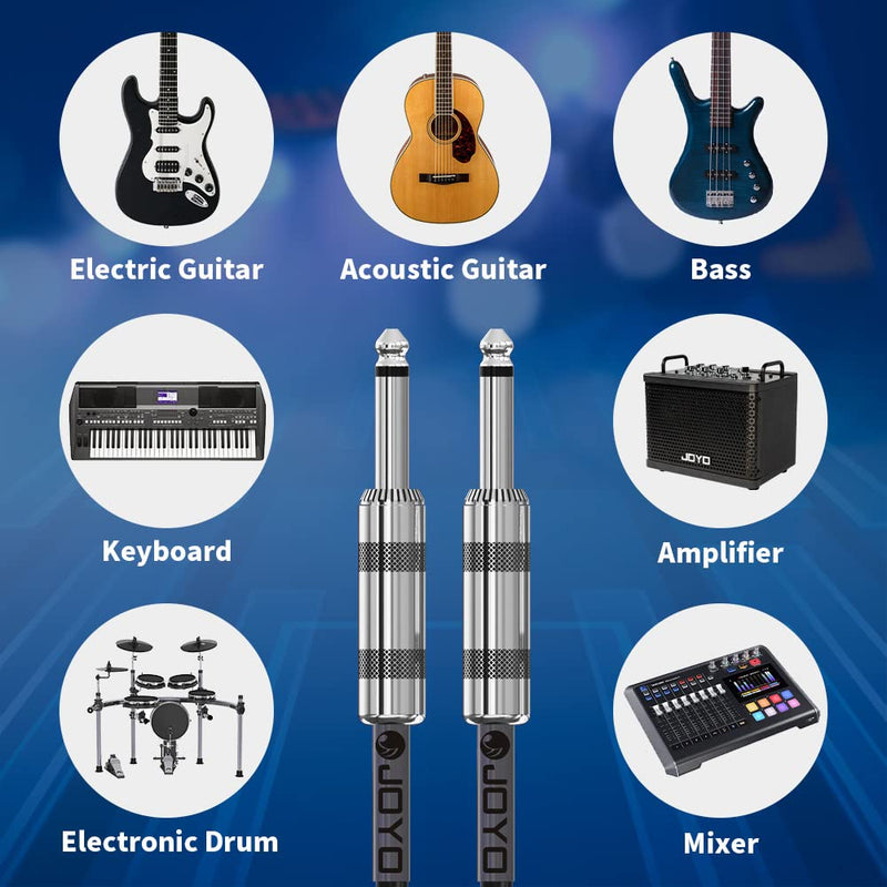 JOYO Audio Instrument Cable 15ft for Bass & Guitar 1/4 Inch Straight Professional Amp Cord (Black, CM-04)