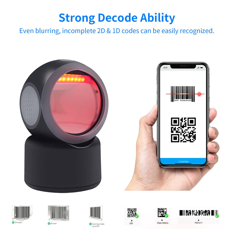 [AUSTRALIA] - Alacrity 2D 1D QR Desktop Barcode Scanner, Omnidirectional Hands Free USB Wired Barcode Reader, Capture Codes on Screen, 3300DW, Black 