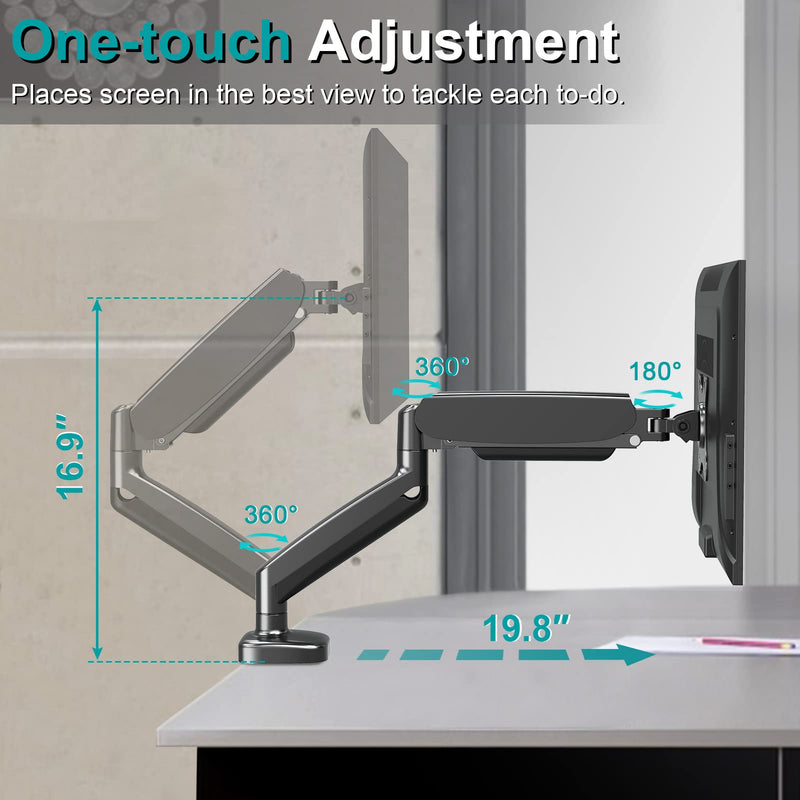 MOUNT PRO Single Monitor Desk Mount - Articulating Gas Spring Monitor Arm, with VESA Extension Bracket Adapter,Fits Most 13 to 35-inch Screens,VESA 200×100,200×200