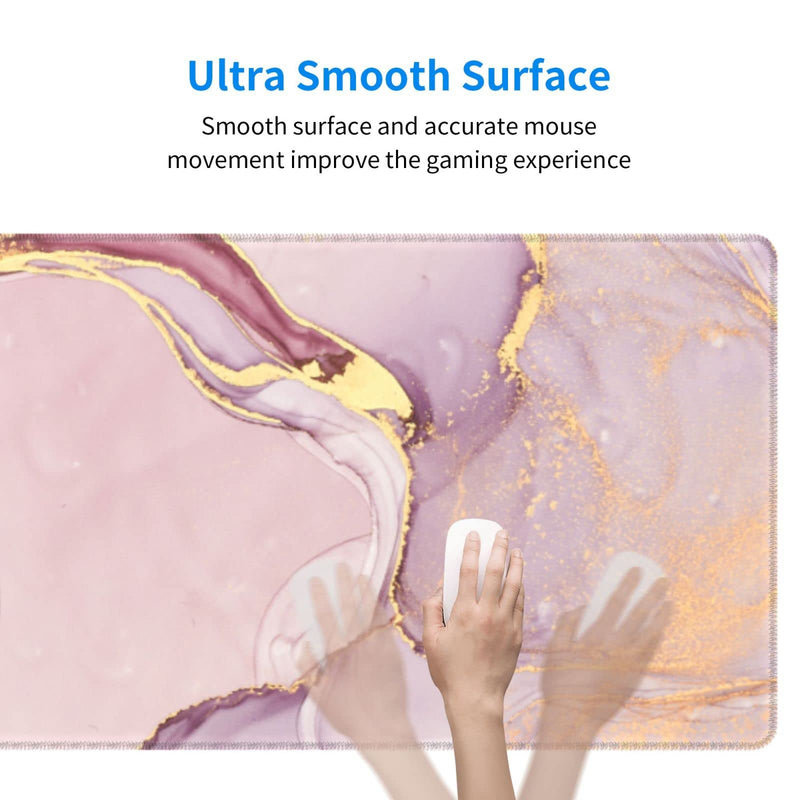 Rose Gold Marble Mouse Pad Abstract Pink Desk Mat 31.5x11.8 Inch Marbled Texture Non-Slip Rubber Base Large Rose Gold Mousepad Stitched Edges Keyboard Mouse Mat Desk Pad for Office Home Game Rose Gold Marble