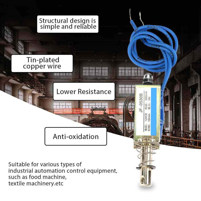 [AUSTRALIA] - Magnetic Electromagnetic Net, JF-0530B DC 6V/12V/24V Solenoid Electromagnetic Electric Lock, Automation Control 300mA 5N 10mm Hub Push Pull Type Open Frame (DC 12V) 