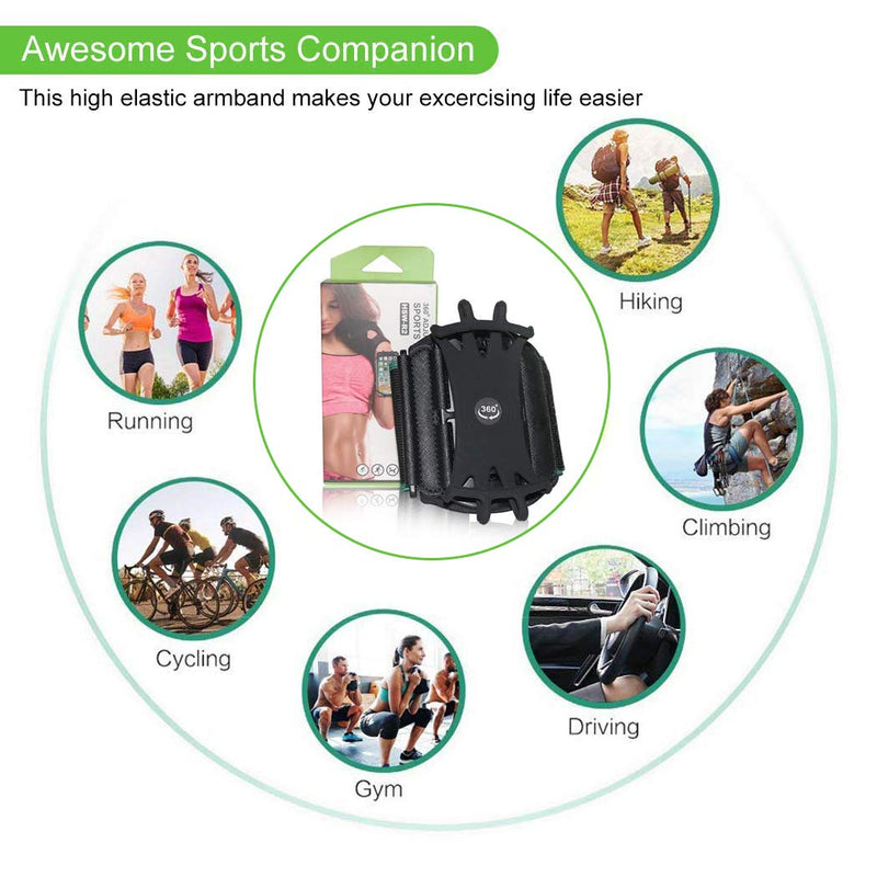 Wristband Phone Holder,HCcolo 360°Rotatable Universal Sports Wristband for iPhone X/8 Plus/8/7/6s,Galaxy S9 Plus/S9/S8 & Other 4”-6.5”Smartphone,Running Armband for Hiking Biking Walking (Wrist) Black