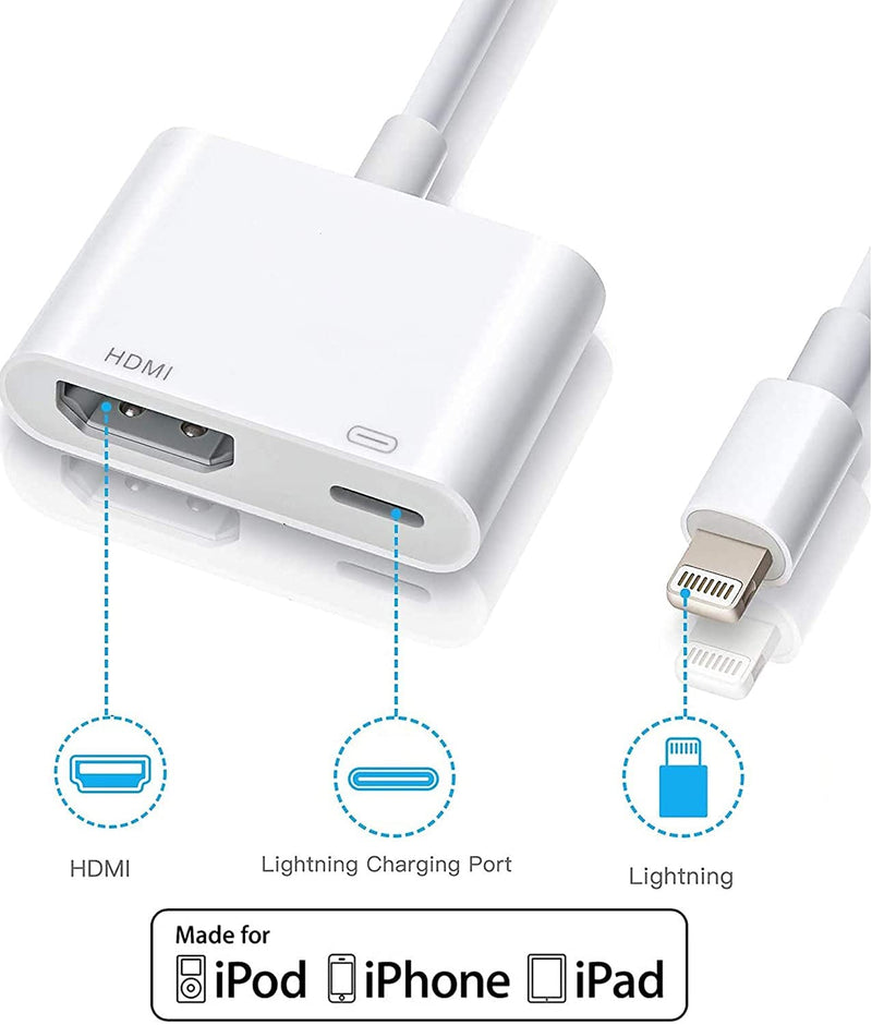 [Apple MFi Certified] Apple Lightning to HDMI Adapter, Lightning Digital AV Adapter 1080P Video & Audio Sync Screen Converter Compatible for iPhone 14 13 12 11 XS XR X 8 iPad to HDTV Projector Monitor White