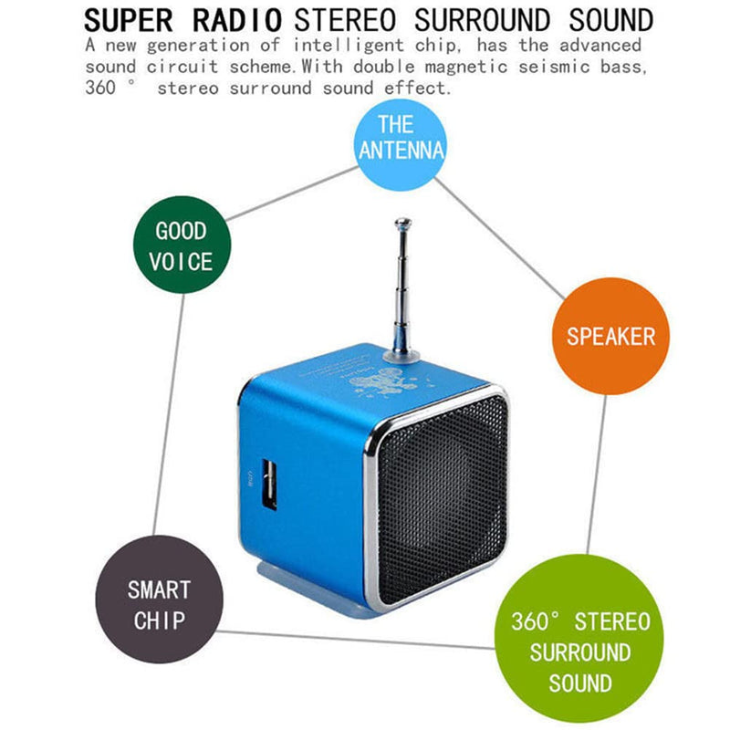 Yoidesu TD-V26 Portable Mini Speaker Music Player FM Radio Battery Powered Mini Digital Display Screen Speaker Music Player for Computer&Cell Phone Support TF Card and U Disk (Blue)