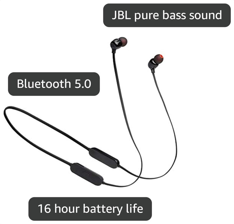 JBL Tune 125 - Bluetooth Wireless in-Ear Headphones with 3-Button Mic/Remote and Flat Cable - Black, Small