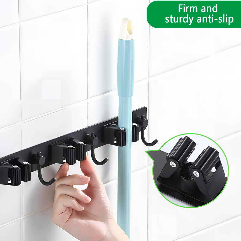 [AUSTRALIA] - ECHOBUY soporte escobas Broom Holder Wall - Set of 5 Holders + 4 Hooks, Heavy Duty Device Holder, Self-Adhesive or Can be Installed with Nails, Ideal as a Broom Holder and for Other Garden Tools 