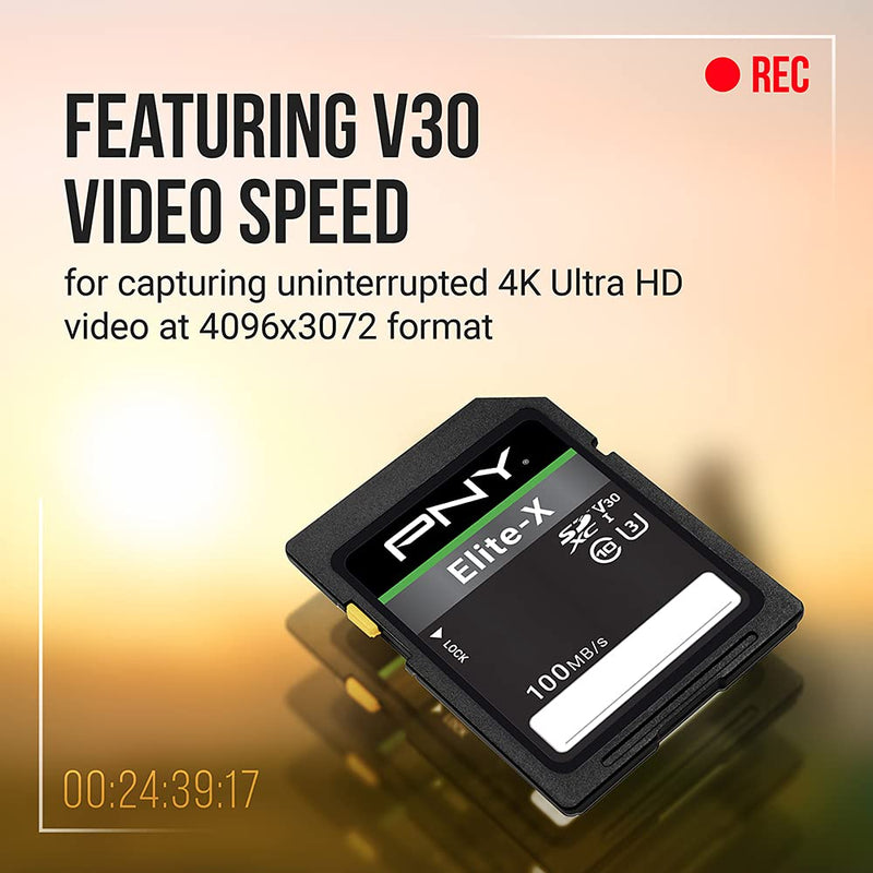 [AUSTRALIA] - PNY 128GB Elite-X Class 10 U3 V30 SDXC Flash Memory Card 2-Pack - 100MB/s, Class 10, U3, V30, 4K UHD, Full HD, UHS-I, Full Size SD FLASH CARD - 2 PACK 