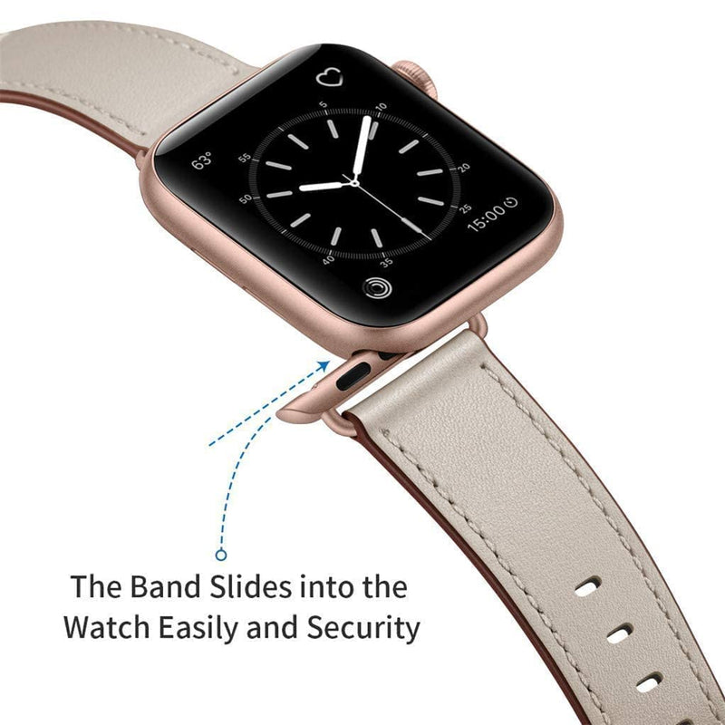 OUHENG Compatible with Apple Watch Band Genuine Leather Replacement Strap 41mm 40mm 38mm Black & Beige
