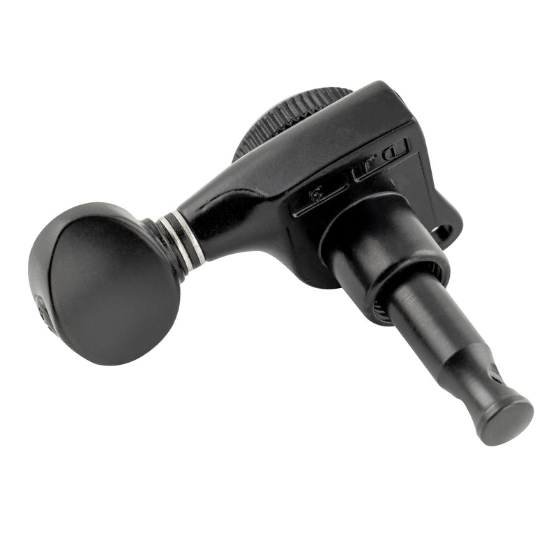 Musiclily Pro 6-in-line 18:1 Ratio Full Sealed Locking Machine Heads Tuners Tuning Pegs Keys with Vintage Oval Button 45 Degree Screw for Strat Tele Style Electric Guitar, Black