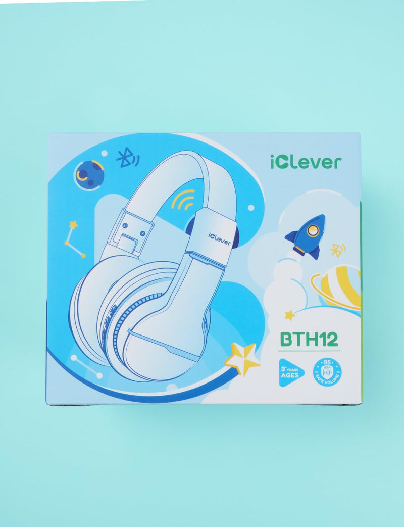 [AUSTRALIA] - iClever BTH12 Kids Bluetooth Headphones,Colorful LED Lights Wireless Kids Headphones,74/85dBA Safe Volume,85H Playtime,Bluetooth 5.2,Over Ear Headphones Built-in Mic for iPad/Tablet/Airplane,Blue Blue 