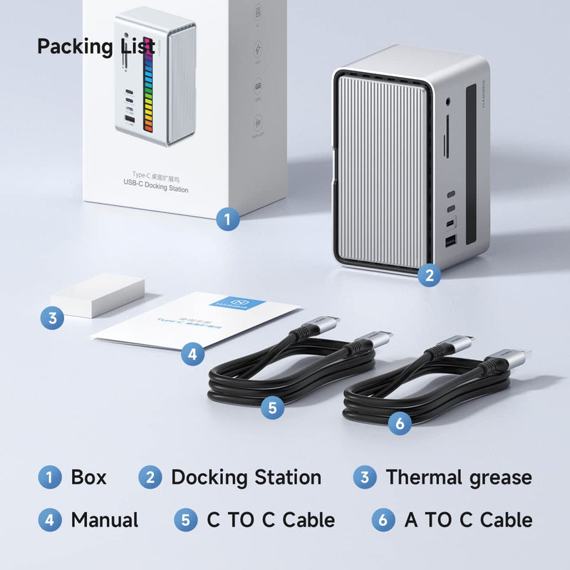 Hagibis USB C Docking Station with M.2 NVMe/SATA SSD Enclosure Adapter, LED Strip Light USB 3.2 Gen 2 (10 Gbps) to PCI-E M-Key/(B+M) Key Support UASP for NVMe/SATA SSDs for MacBook Pro