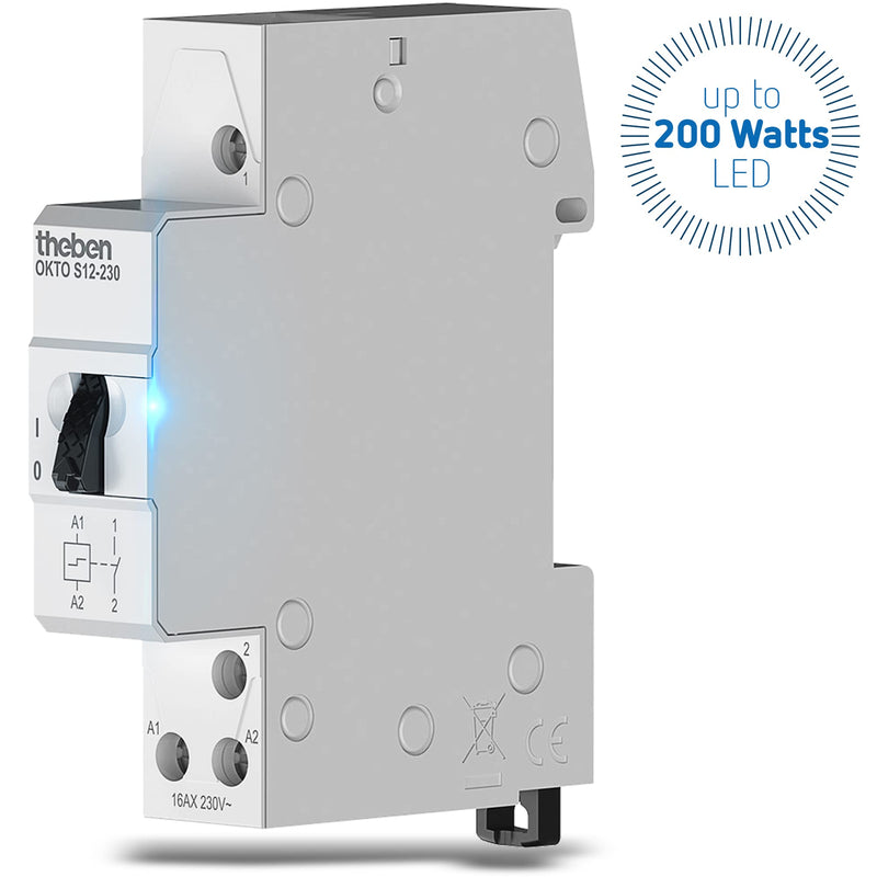 [AUSTRALIA] - Theben 3120120 Okto S12-230 Impulse Switch, Impulse Relay, 230 V, Electromechanical, DIN Rail, DIN Rail, 1 N/O Contact, LED up to 200 W, Light Control (Pack of 1) Pack of 1 